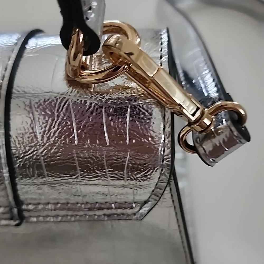 Aldo Rotoua Silver Gold Two Tone Metallic Top Handle Crossbody Mini Handbag - Picture 11 of 14